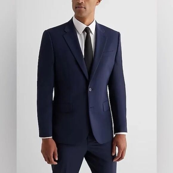 Express Navy Blue Photographer Fitted Suit Jacket 44 Regular